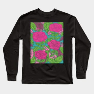 Pink and Green Tropical Foliage with Flowers Long Sleeve T-Shirt
